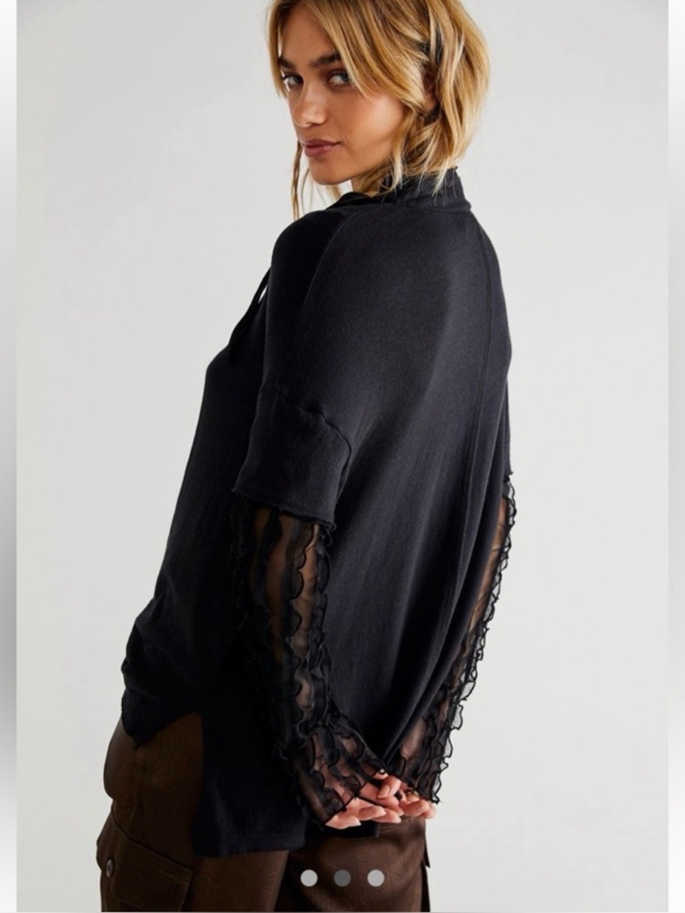 Free People On Your Sleeve Long Sleeve Top Black Women’s Size Small‎ - Picture 3 of 6